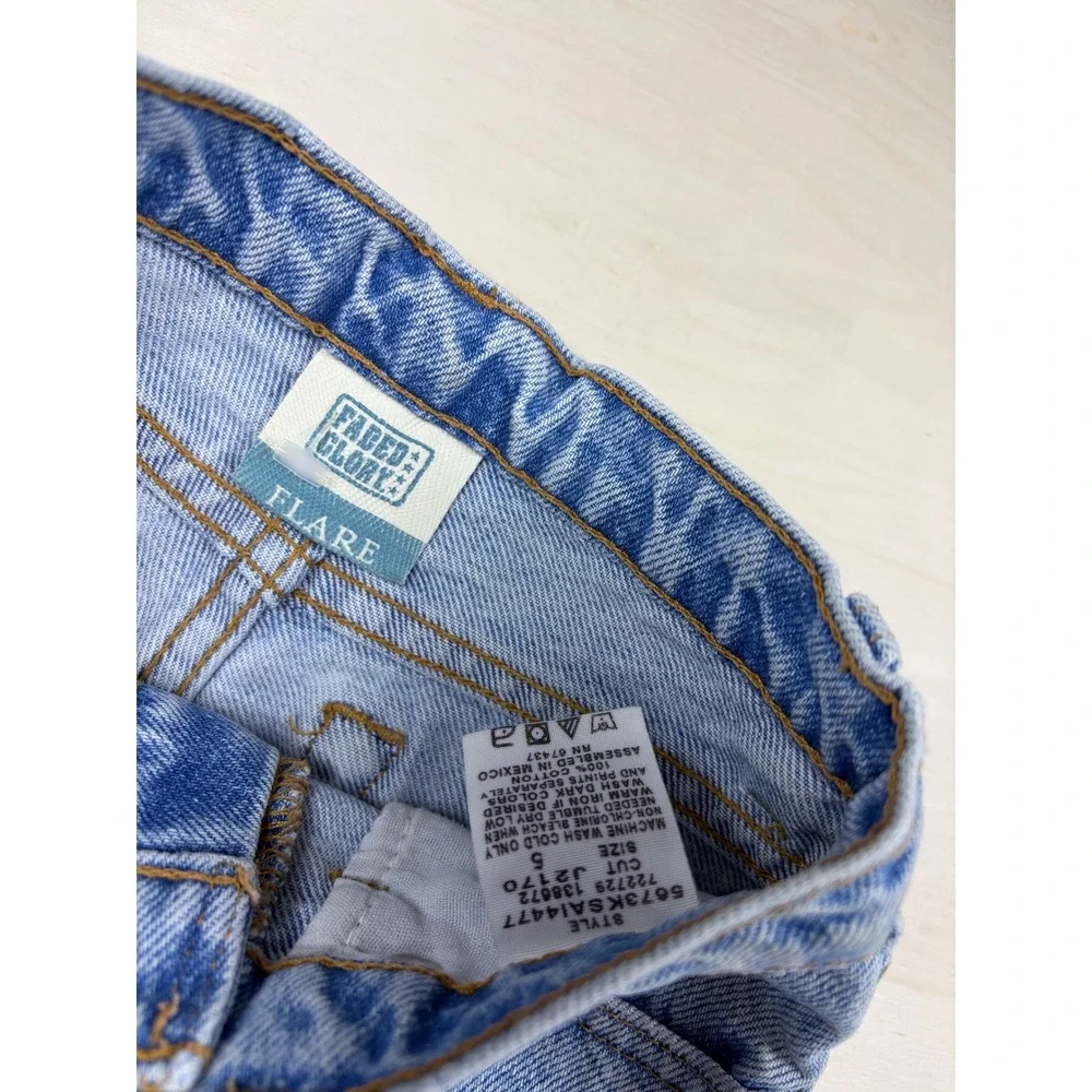 Vintage Faded Glory Girls Flare Jeans Light Wash Distressed Denim Size 6
